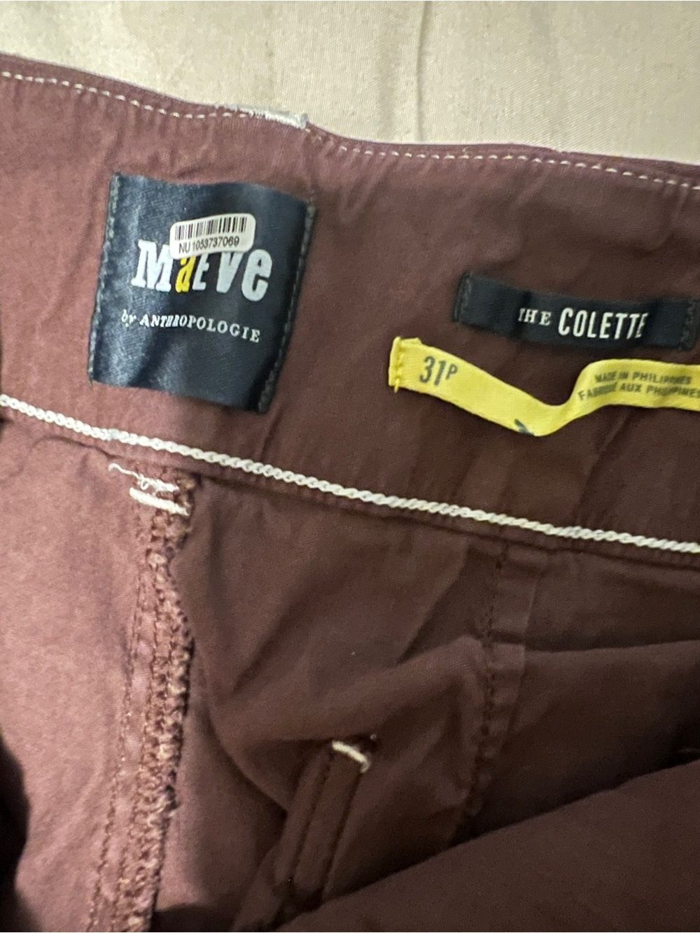 Anthropologie Collette Crop Pants in Brown with Contrast Stitching - Picture 4 of 4